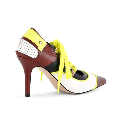 Pointed Toe Lace-up Color Block Stiletto Pumps