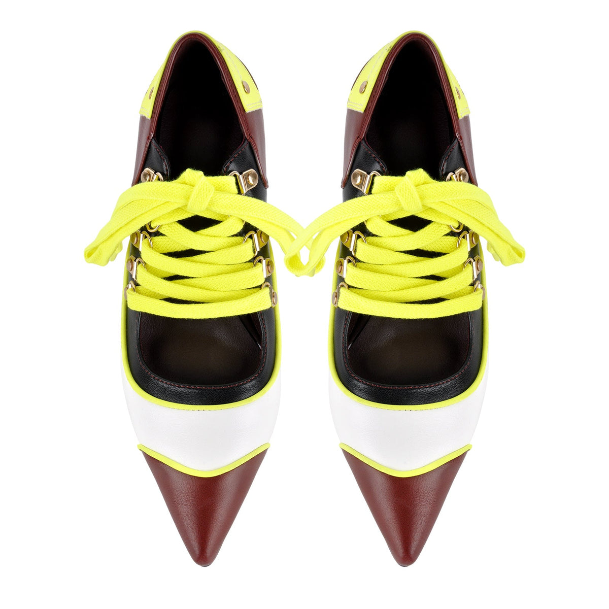 Pointed Toe Lace-up Color Block Stiletto Pumps