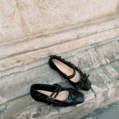 Bow Square Toe Mary Jane Ballet Flats