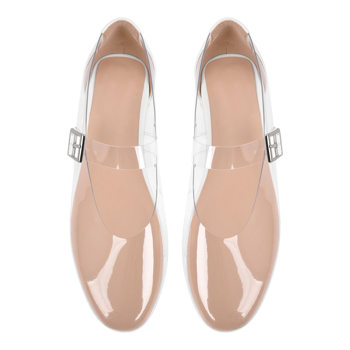 Clear Round Toe Buckle Flats
